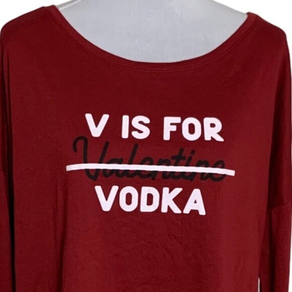 V is for Vodka Shirt Sz XXL Single Lady Valentines Day Long Sleeve Maroon Funny - Picture 6 of 12
